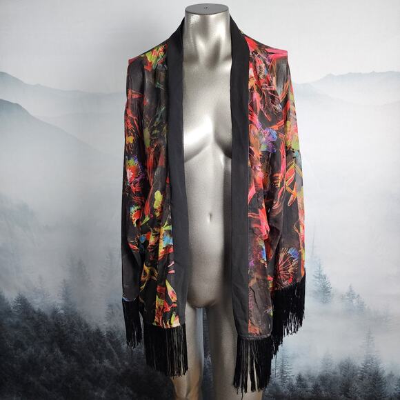 i Jeans by Buffalo Bennett Floral Fringe Open Boho Cardigan | Women's Medium - Picture 1 of 13